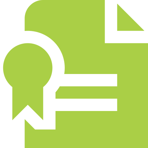Green certificate icon with seal | VELCARE